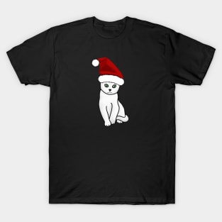 White Cat Wearing Santa hat T-Shirt